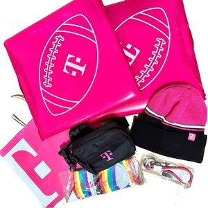 NEW T-Mobile Pink Assorted Swag bundle x7pcs - Cushions, Beanie, Socks, Bag